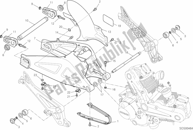 All parts for the Swing Arm of the Ducati Monster 795 EU Thailand 2015
